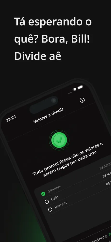 Bora, Bill! Divide aê — tela de valores a dividir